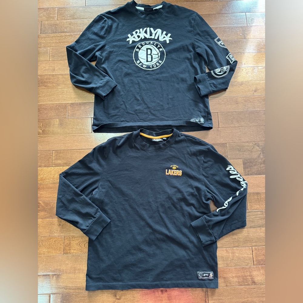 NBA Los Angeles Lakers basketball & Brooklyn long sleeve shirt Womens L lot of 2